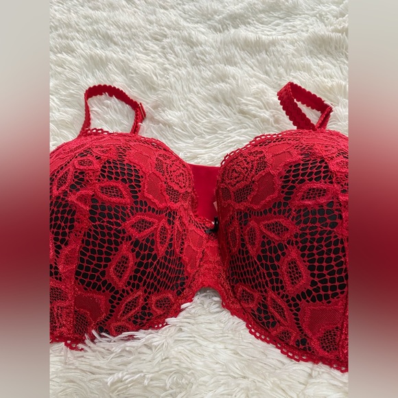 La Vie en Rose Red Push Up Lace Bra Size 38DD - Picture 3 of 8
